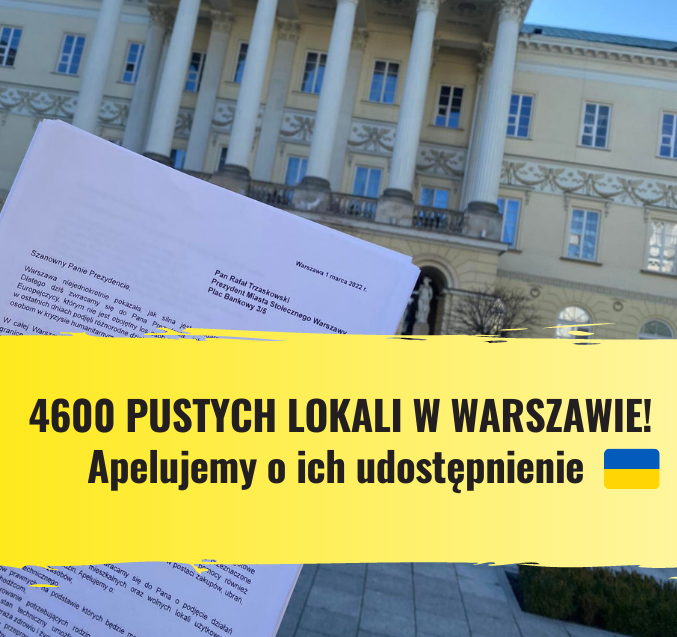 Puste lokale w Warszawie dla uciekających z Ukrainy: APEL do Prezydenta